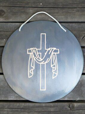 Wooden Metallic Blue Cross Sign Christian Home Décor